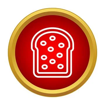 Bread slice icon in red circle with gold border Stock Illustration