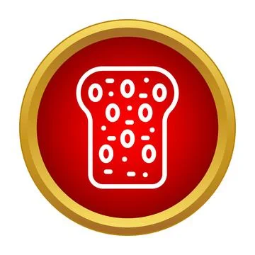 Bread slice icon on red gold circle Stock Illustration