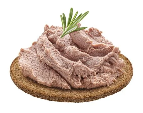 Bread slice with liver pate isolated on white background Stock Photos
