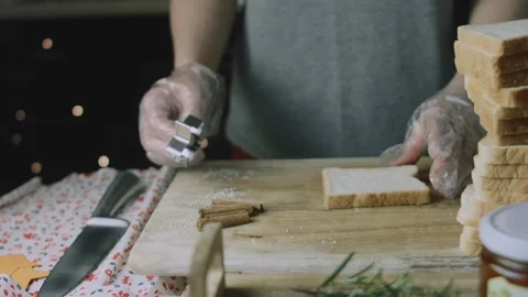 Bread slice prepared for a festive star shaped cutter Stock Footage 342127074