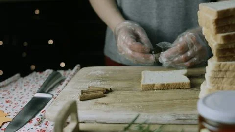 Bread slice prepared for a festive star shaped cutter Foto stock