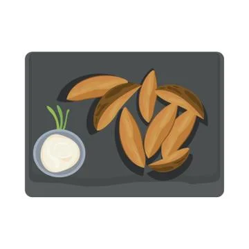 Bread sliced and sauce in kitchen table Stock Illustration