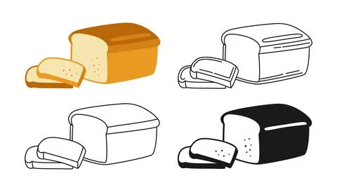 Bread sliced bakery icon set line glyph vector Illustrazione stock