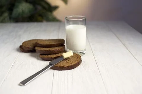 Bread slices and milk Stock Photos