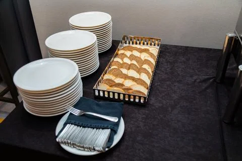 Bread Slices Arranged on a Catering Table Stock Photos