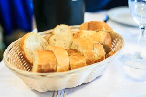 Bread slices in a restaurant Stock Photos