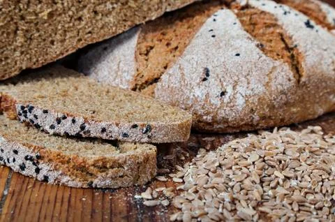 Bread slices wheat grain Stock Photos