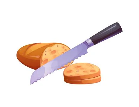 Bread slicing process with serrated kitchen knife Stock Illustration