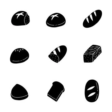 Bread solid icon collection. glyph hand drawn style. isolated illustration Stock Illustration