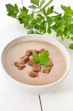 Bread soup with croutons Stock Photos