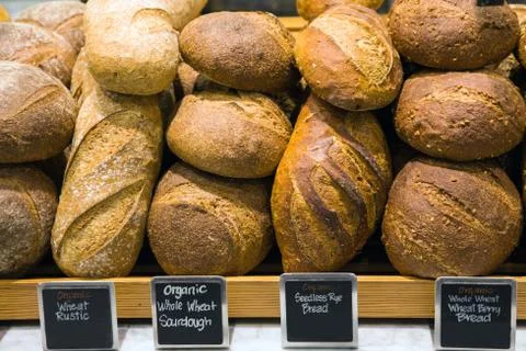 Bread on a stand in a bakery Stock Photos