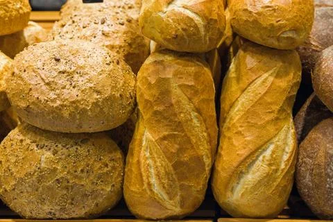 Bread on a stand in a bakery Stock Photos