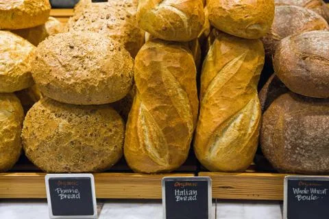 Bread on a stand in a bakery Stock Photos