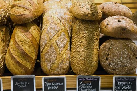 Bread on a stand in a bakery Stock Photos
