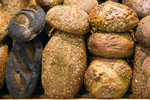 Bread on a stand in a bakery Stock Photos