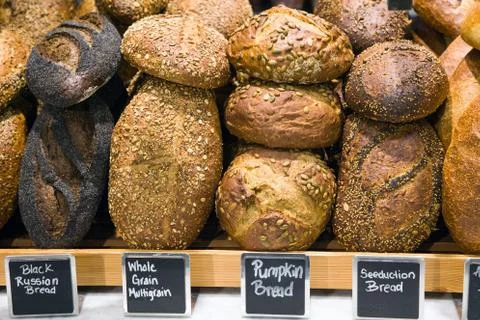 Bread on a stand in a bakery Stock Photos
