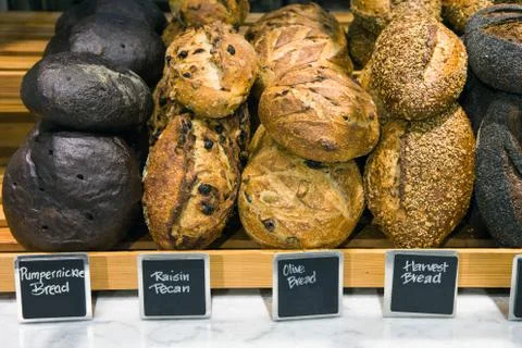 Bread on a stand in a bakery Stock Photos