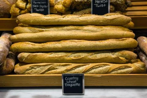 Bread on a stand in a bakery Stock Photos