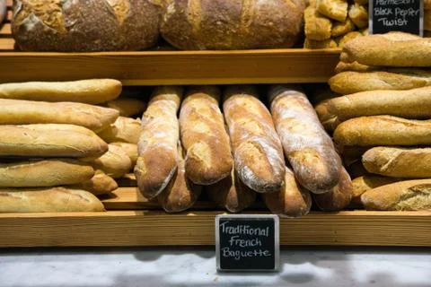 Bread on a stand in a bakery Stock Photos