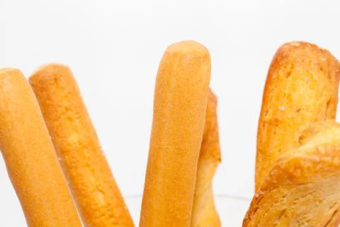 Bread stick on cup isolated on white background Stock Photos
