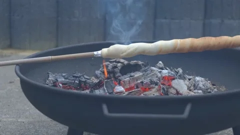 Bread on a stick on the fire Stock Footage 155892355