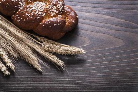 Bread stick wheat rye ears on wooden background food and drink concept 스톡 사진