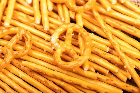 Bread sticks and bread figures with salt. Close-up Background image. Stock Photos