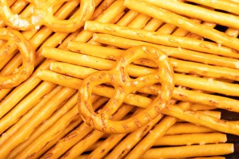 Bread sticks and bread figures with salt. Close-up Background image. Stock Photos