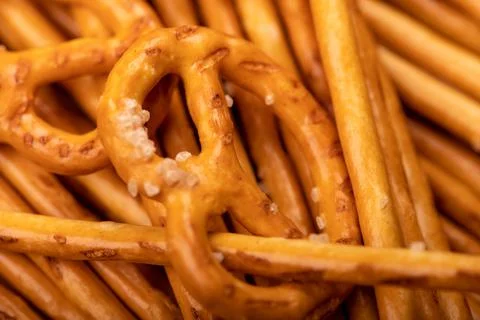 Bread sticks and bread figures with salt. Close-up Background image. Stock Photos