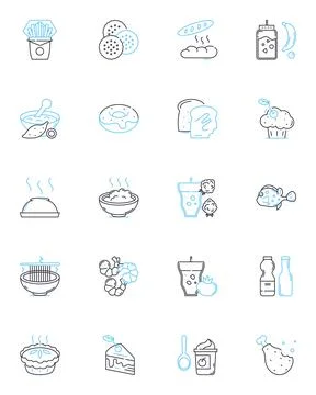 Bread store linear icons set. Bakery, Loaves, Gluten-free, Baguettes, Croissants Stock Illustration
