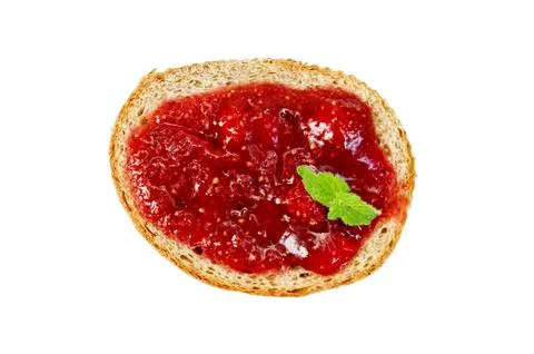 Bread with strawberry jam and mint Stock Photos