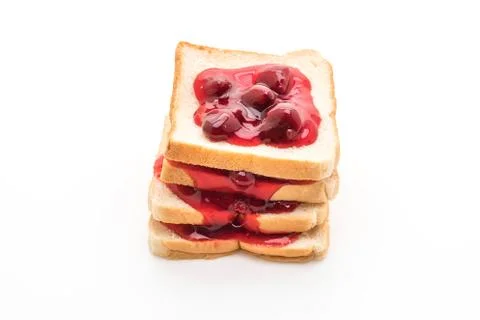 Bread with strawberry jam Stock Photos