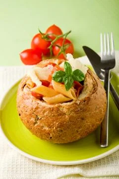 Bread stuffed with pasta Stock Photos
