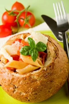 Bread stuffed with pasta Stock Photos
