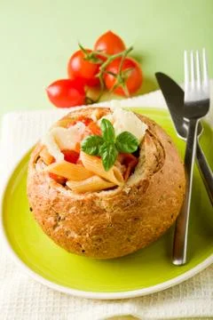 Bread stuffed with pasta Stock Photos