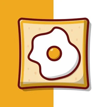 Bread with Sunny Side Up Vector Icon Illustration. Fried Egg Sandwich Vecto.. 스톡 일러스트