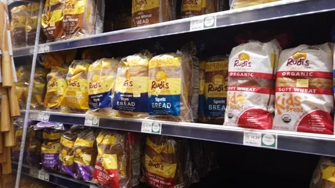 Bread in Supermarket - Tracking Shot Stock Footage 101706615