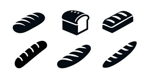 Bread symbol baker vector icon. French baguette nutrition black isolated bread Stock Illustration