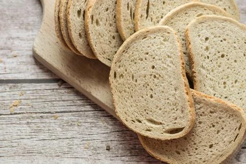 The bread is on the table. Sliced ​​and fresh Stock Photos