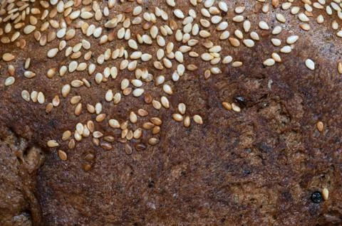 Bread texture with caraway seeds, macro Stock Photos
