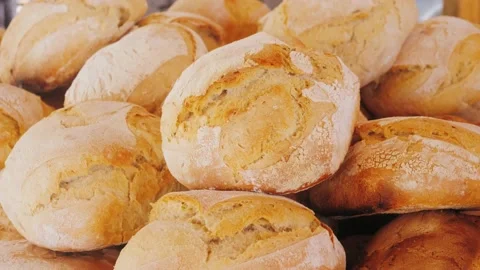 Bread texture close-up. Fresh baked bun, pastry. Stock Footage 194442739