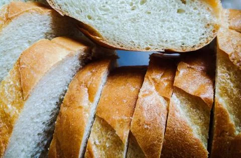 Bread texture, close-up. Freshly baked bread, top view. Food backgrounds.  Stock Photos