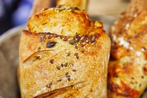 Bread texture with seeds , close up view Stock Photos