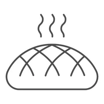 Bread thin line icon. Hot fresh brown loaf symbol, outline style pictogram on Stock Illustration