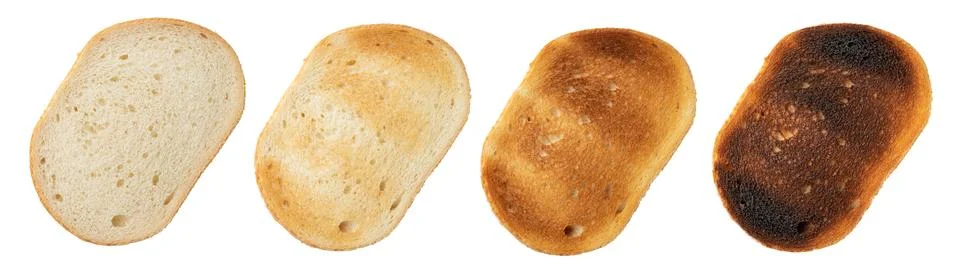Bread. Toast bread in oven or toaster. 4 level cooking low, normal, overcooked Stock Photos