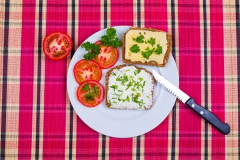 Bread with tomatoes and cheese Stock Photos