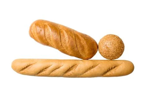 Bread top view cut out. Freshly backed Bread isolated on white background. Fr Stock Photos
