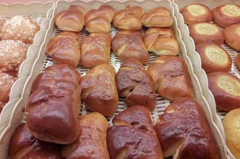 Bread in tray. Stock Photos