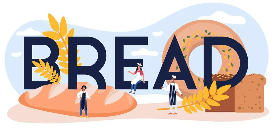 Bread typographic header. Chef in the uniform baking bread. 스톡 일러스트
