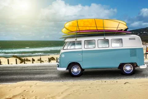 Bread van form surf, road in Portugal Guincho Stock Photos
